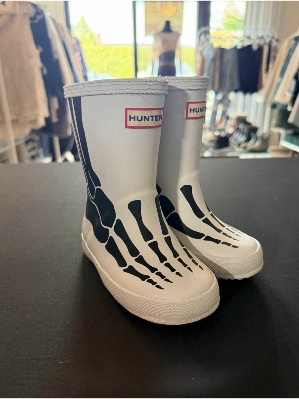 Hunter Kids White Rain Boots with Black Skeleton Motif